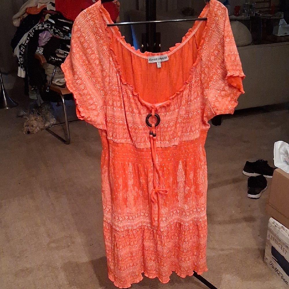 Almost Famous Orange Mini Dress with Ring Accent